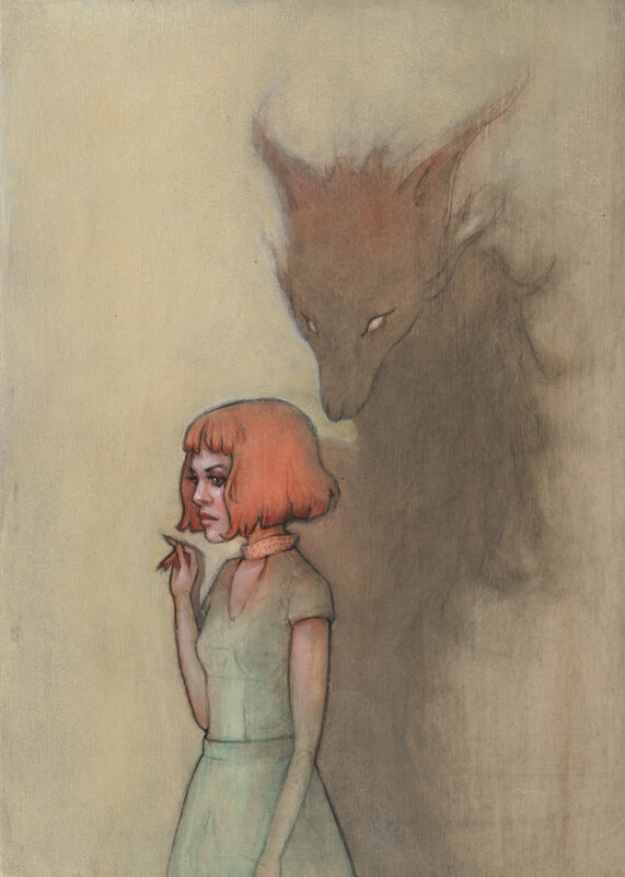 Watercolor painting of a woman waiting at a wondow by Liese Chavez